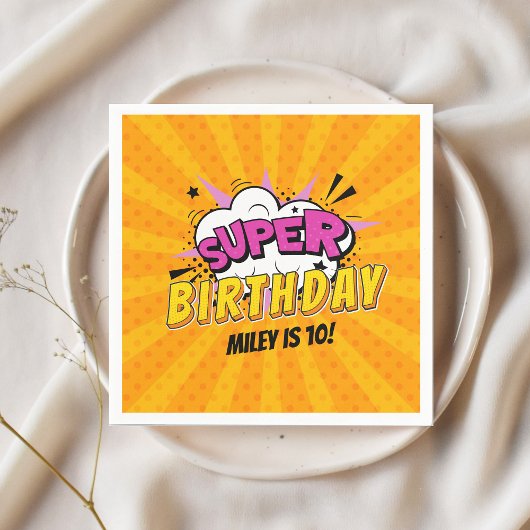 Superhero Comic Book Girl's Niedliche Geburtstag Serviette