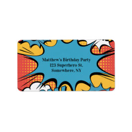 Superhero Comic Book Pop Art Boy Birthday Party Adressaufkleber