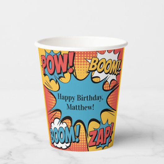 Superhero Comic Book Pop Art Boy Birthday Party Pappbecher (Vorderseite)