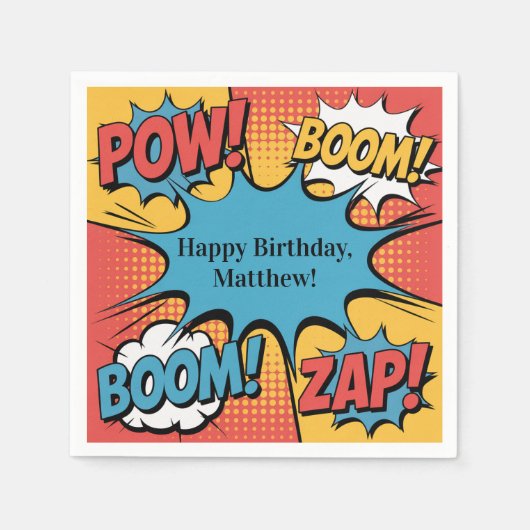 Superhero Comic Book Pop Art Boy Birthday Party Serviette (Vorderseite)