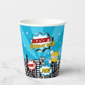 Superhero Comic Book Style Boy Birthday Blue Pappbecher (Vorderseite)