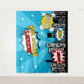 Superhero Comic Book Style Boy Birthday Blue Wandteppich (Vorderseite)