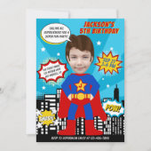 Superhero Comic Book Style Boy Birthday Foto Einladung (Vorderseite)