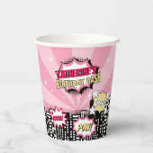 Superhero Comic Book Style Girl Birthday Pink Pappbecher (Rückseite)