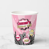 Superhero Comic Book Style Girl Birthday Pink Pappbecher (Vorderseite)