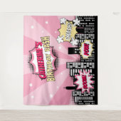 Superhero Comic Book Style Girl Birthday Pink Wandteppich (Vorderseite)