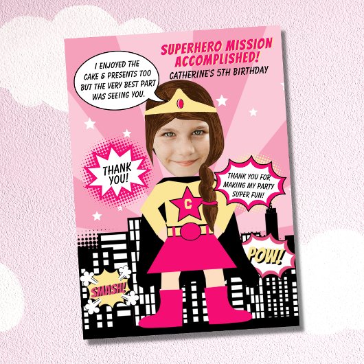 Superhero Comic Book Style Girl Geburtstags-Foto Dankeskarte