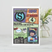 Superhero Comic Boy Einladung Super Hero Einladung (Stehend Vorderseite)