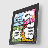 Superhero-Comic-Buch-Art-Adoptions-Party-Geschenk Quadratische Wanduhr (Winkel)