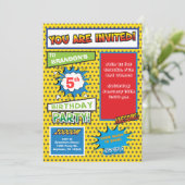 Superhero Comic Buch Geburtstagseinladung Einladung (Stehend Vorderseite)