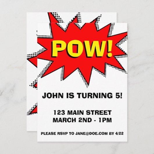 Superhero Comic Buch Thema Einladung Vorlage (Vorne/Hinten)