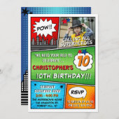 Superhero Comic Foto jedes Alters Einladungen zum  (Vorne/Hinten)