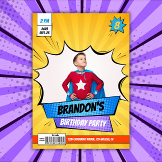 Superhero Comic Foto Yellow Boy Geburtstag Einladung
