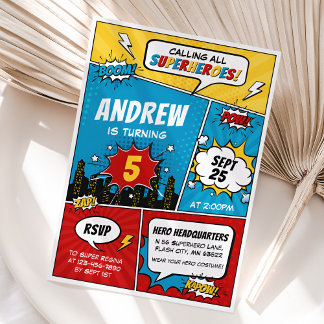 Superhero Comic Geburtstag Einladung Boy