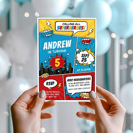 Superhero Comic Geburtstag Einladung Boy