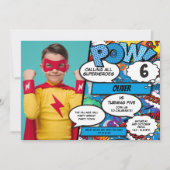 Superhero Comic Geburtstagsparty Blue Foto Invitat Einladung (Vorderseite)