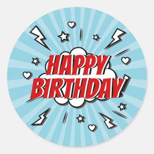 Superhero Comic Happy Birthday Party Sticker (Vorderseite)