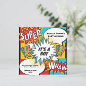 Superhero Comic Kinderdusche Einladung (Stehend Vorderseite)