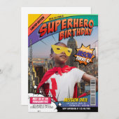 Superhero Comic Magazine Birthday Einladung (Vorne/Hinten)