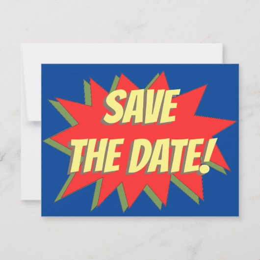 Superhero-Comic Save the Date Ankündigung (Vorderseite)