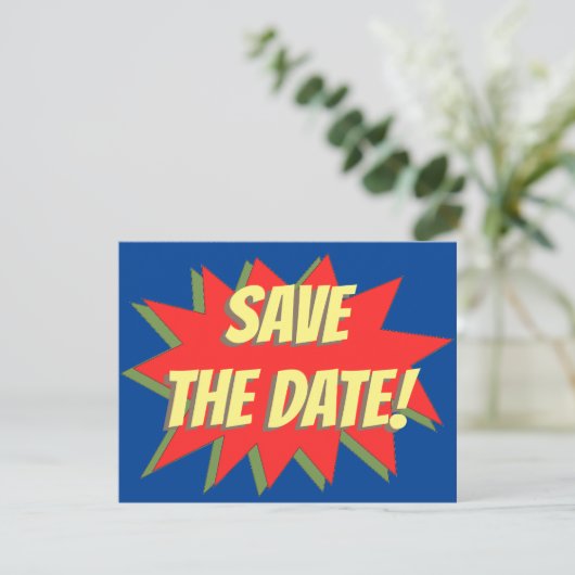Superhero-Comic Save the Date Ankündigung (Stehend Vorderseite)