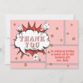 Superhero Comic Speech Blase Pink Girl Geburtstag Dankeskarte (Vorderseite)