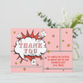 Superhero Comic Speech Blase Pink Girl Geburtstag Dankeskarte (Stehend Vorderseite)