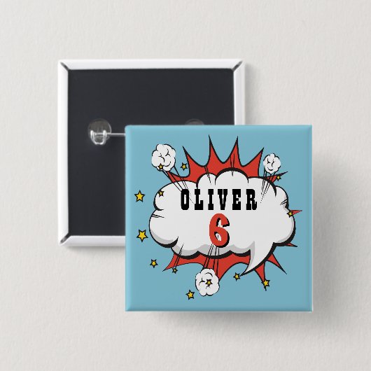 Superhero Comic Speech Bubble Boy Birthday Button (Vorne & Hinten)