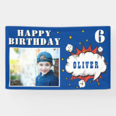 Superhero Comic Speech Bubble Boy Birthday Foto Banner (Horizontal)