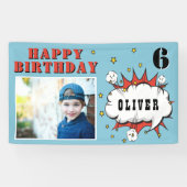 Superhero Comic Speech Bubble Boy Birthday Foto Banner (Horizontal)