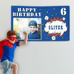 Superhero Comic Speech Bubble Boy Birthday Foto Banner