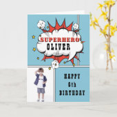 Superhero Comic Speech Bubble Boy Birthday Foto Karte (Gelbe Blume)
