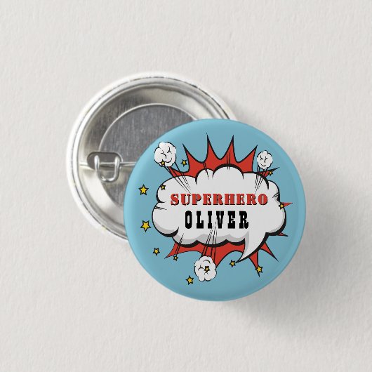 Superhero Comic Speech Bubble Boy Birthday Party Button (Vorne & Hinten)