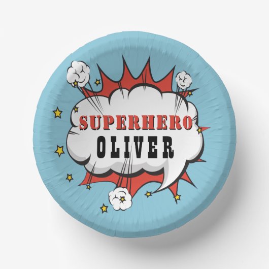 Superhero Comic Speech Bubble Boy Birthday Party Pappteller (Vorderseite)