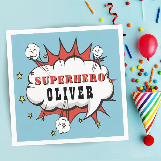 Superhero Comic Speech Bubble Boy Birthday Party Serviette