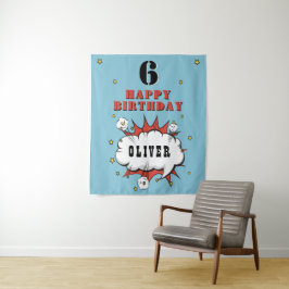 Superhero Comic Speech Bubble Boy Birthday Party Wandteppich