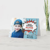 Superhero Comic Speech Bubble Boy Foto Birthday C Karte (Vorderseite)