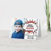 Superhero Comic Speech Bubble Boy Foto Geburtstag Karte (Vorderseite)