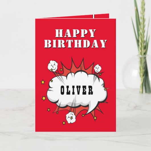 Superhero Comic Speech Bubble Boy Happy Birthday Karte (Vorderseite)
