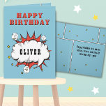 Superhero Comic Speech Bubble Boy Happy Birthday Karte<br><div class="desc">Superhero Comic Speech Bubble Boy Happy Birthday Card. Fügen Sie Ihren Namen und Text in die Karte ein oder löschen Sie ihn. Spaß Geburtstagskarte für Jungen.</div>
