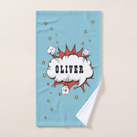 Superhero Comic Speech Bubble Boy Name Badhandtuch Set (Handtuch)