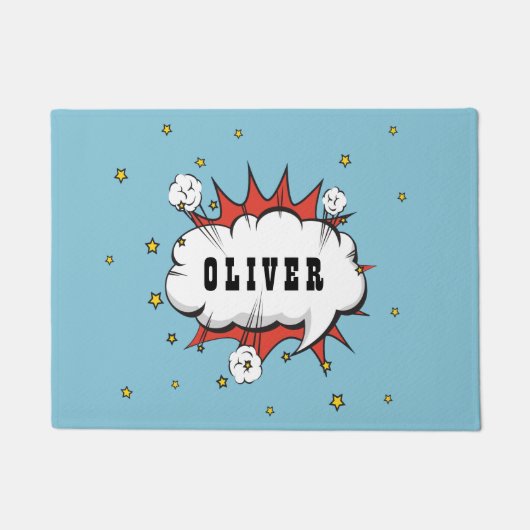 Superhero Comic Speech Bubble Boy Name Fußmatte (Vorderseite)