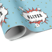 Superhero Comic Speech Bubble Boy Name Geschenkpapier (Rolleneckpunkt)