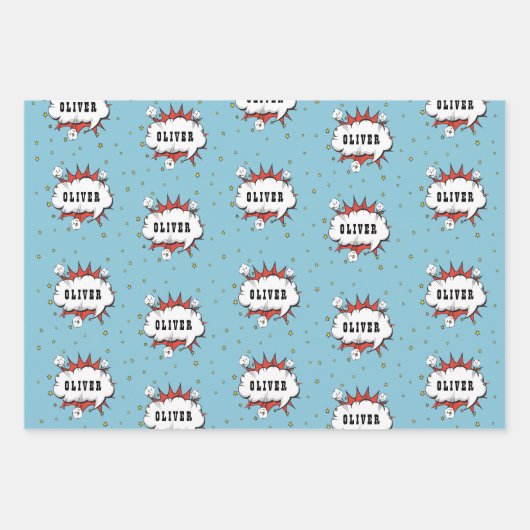 Superhero Comic Speech Bubble Boy Name Geschenkpapier Set (Vorderseite 2)