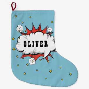 Superhero Comic Speech Bubble Boy Name Großer Weihnachtsstrumpf