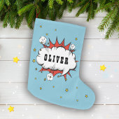 Superhero Comic Speech Bubble Boy Name Großer Weihnachtsstrumpf