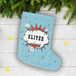 Superhero Comic Speech Bubble Boy Name Großer Weihnachtsstrumpf