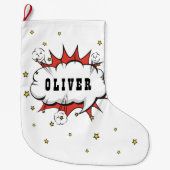 Superhero Comic Speech Bubble Boy Name Großer Weihnachtsstrumpf (Vorderseite)