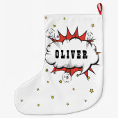 Superhero Comic Speech Bubble Boy Name Großer Weihnachtsstrumpf (Rückseite)