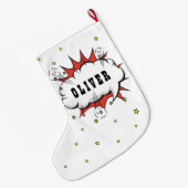 Superhero Comic Speech Bubble Boy Name Großer Weihnachtsstrumpf (Rückseite (Hängend))